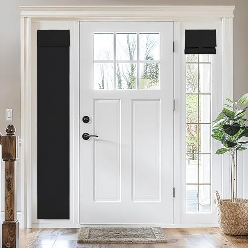 Vatge Blackout Door Curtains - Sidelight Window Curtain Privacy Thermal Insulated Small Window Covering for Sliding Door/Patio/Office, 1 Panel, W12 x L70, Black