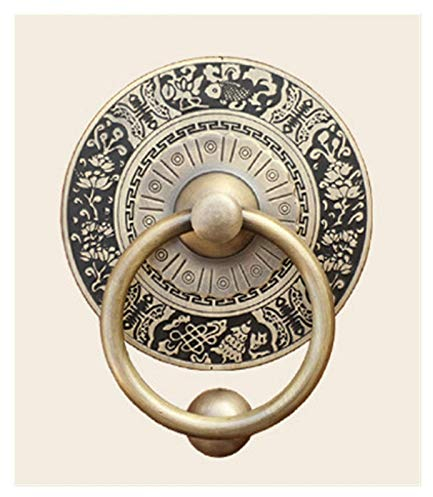 Türklopfer, Messing-Türknauf, Geschnitzte Dekoration, Holz-Türknauf, runder Ring, Türklopfer, Griff, Türklopfer (13 cm, Bronze)