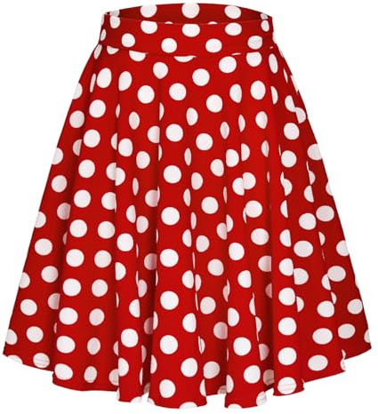 EXCHIC Donna Elegante Vita Elastica Svasata A-Linea Midi Gonna Base Uniforme Plissettata Skater Gonne(L, 3)