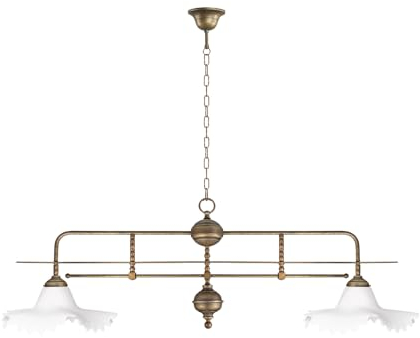 Pendelleuchte Glas Messing massiv 125 cm lang H: max. 104 cm 2-flammig E27 in Bronze Antik matt Weiß Jugendstil Hängelampe Billardleuchte Esstisch