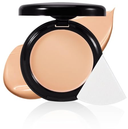 Apooliy Fond de teint poudre, fond de teint longue tenue, totalement couvrant, avec éponge, fini semi-mat impeccable, couleur éclaircissante et correctrice