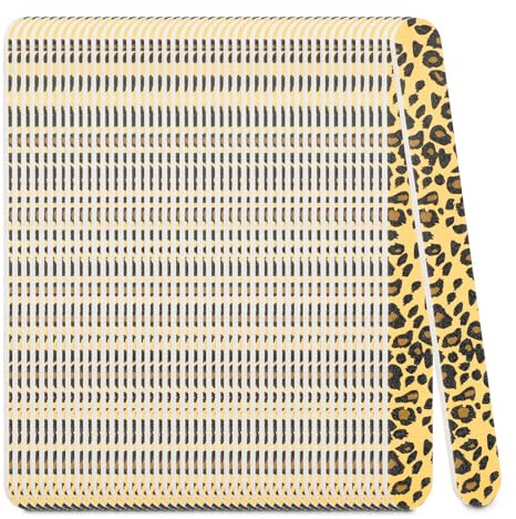 MWOOT Professionelle Nagelfeile, 50 Stück Nagelfeilen, Nagelfeilen für Gelnägel, Nailart Doppelseitige Nagelfeile 100/180,Nagelfeile Leopardenmuster,Buffer Schmirgel Boards Maniküre