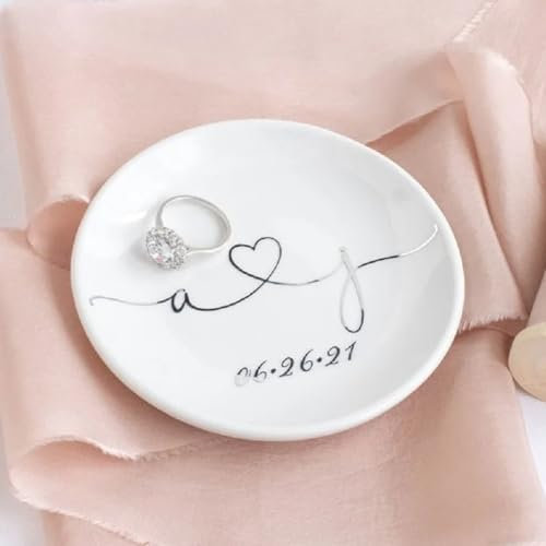 Ringhalter-Schale Personalisieren, Personalisierte Ehering-Schale, Personalisierter Verlobungsring-Halter Mit Erstem Datum, Ehering-Tablett, Verlobungsring-Halter, Braut-Geschenk-Ring-Schale(Sliver)