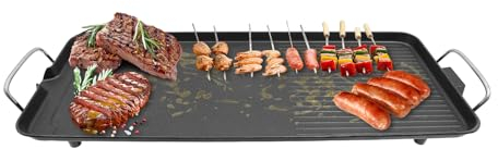 Barbacoa eléctrica para exteriores, plancha de mesa eléctrica, 1500 W, parrilla eléctrica para balcón, jardín, pícnic/camping/fiesta de 4-8 personas, negro, 68 x 28 x 7 cm