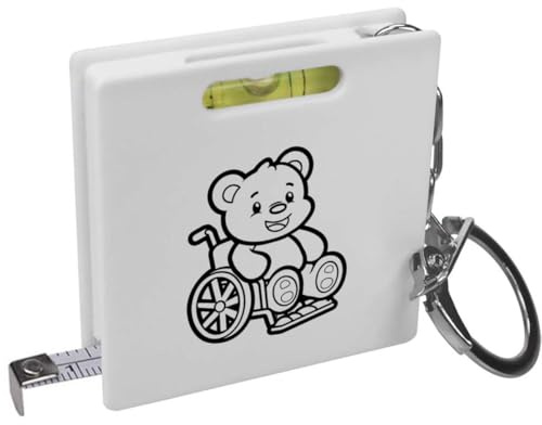 Azeeda 'Teddy in Wheelchair' Keyring Tape Measure (KM00037511) | Mini Measuring Tool / Spirit Level for DIY, Work, Bags and Keys