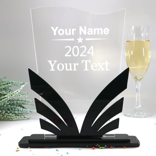 Personalisierte Moderne edle Trophäe, personalisierter eigener Text oder Logo, Schwarzes und Transparentes Acryl - Medaille - Pokal - Auszeichnung 150x110 mm