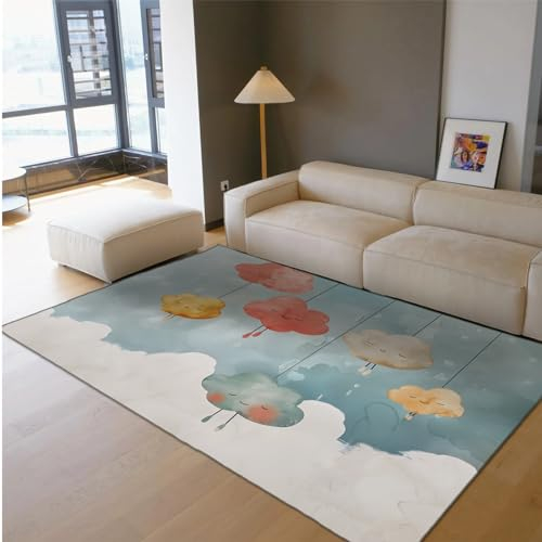 HOBBOY Kinderzimmer Teppich Cartoon Niedliche Gesicht Wolken Muster Bereich Teppiche für Wohnzimmer Schlafzimmer Minimalistische Wohnkultur Teppich Willkommen Matte Indoor 180 x 210 cm