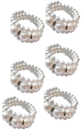 Goufride Serviettenring, Elegant, Glitzernd, Modern, mit Perlen Besetzt, für Feiertage, Partys, Geburtstage, Hochzeiten, 6er-Set, Langlebig, Einfach zu Verwenden