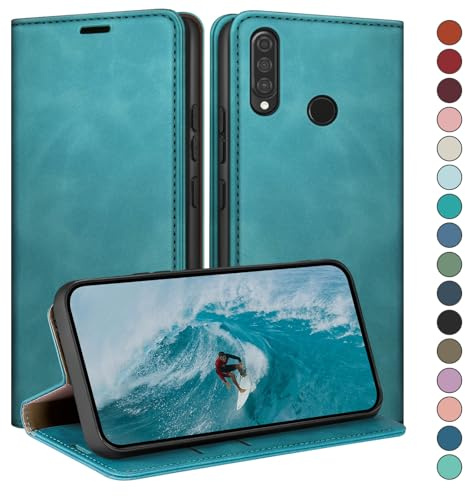 HUOUH für Huawei P30 Lite Hülle mit RFID Schutzhülle aus Lederhülle Handyhülle,Kartenfach Leder ständer Handy hülle,360 Grad Schutz Cover für Huawei P30 Lite Klapphülle Wallet Case Grünlich hellgrün