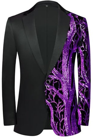 Veste de costume à paillettes brillantes pour homme, grande taille avec col à revers, cardigan à un bouton, manteau coupe-vent pour performance et fête, violet 1, M