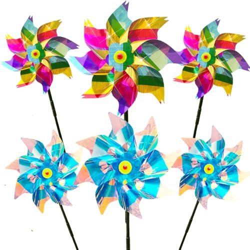 6 Pieces Bird Repellent Reflective Windmill, Pigeon Repellent, Windmill Balcony, Wind Turbines, Bird Repellent, for Farm, Yard, Garden, Orchard, Roof (Colour-E)