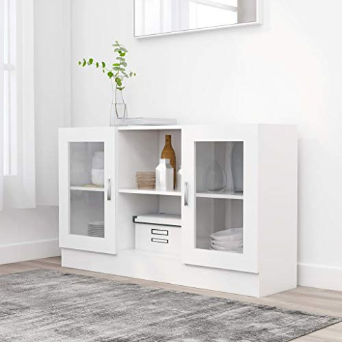 Myheimly Sideboard 2 Fächer 2 Türen Kommode Anrichte Beistellschrank Mehrzweckschrank Standschrank Schrank 120x30,5x70cm Holzwerkstoff Weiß,Holzwerkstoff und Glas