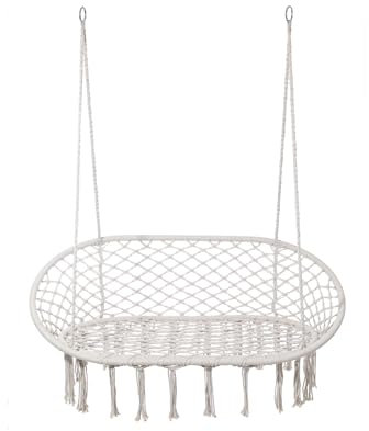 Rebecca Mobili 2-sits gungsoffa, stor hängstol, gräddvit, polybomull, för inomhus eller utomhus, boho stil, robust - mått HxBxD: 150 x 130 x 70 cm - Art. RE7173