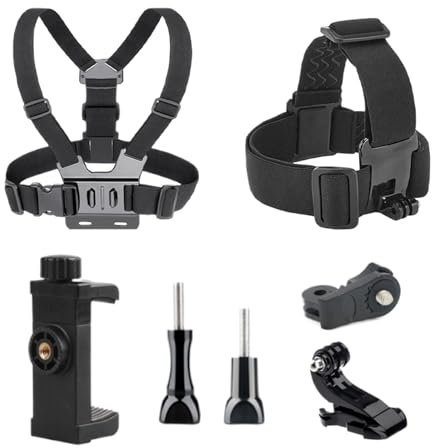 Support de Sangle de Poitrine pour Appareil Photo - Kit de Support de téléphone Confortable - Support de Ceinture pectorale réglable pour caméras d'action - Natation et extérieur