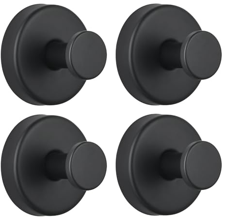 Eolax Saugnapfhaken für Dusche/Bad Heavy Duty abnehmbar für Handtücher, Bademäntel, Luffa - Keine Bohrung Edelstahlhaken für Glas, Spiegel, Fliesen, Küche (4-Pack) Schwarz