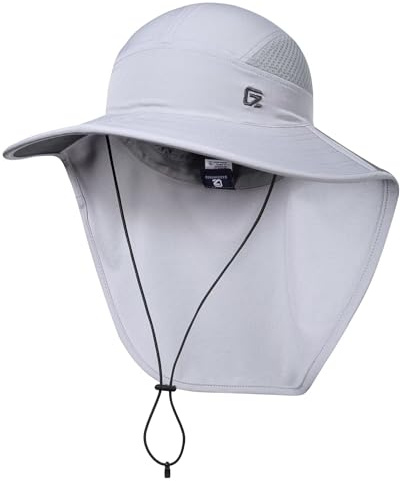GADIEMKENSD Foldable Sun Hat with Neck Flap, UPF 50+ Sun Protection, Quick Drying and Breathable, Wide Brim Summer Hat with Windproof Strap, Elastic Performance Fabric Unisex. Light Gray