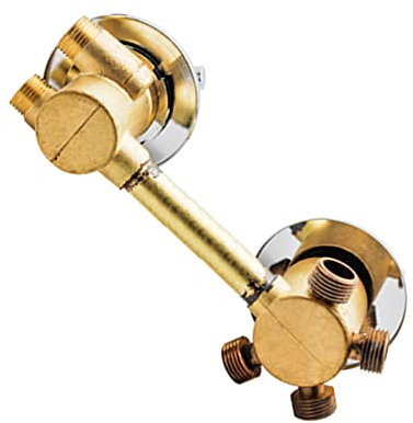 Mitigeur de douche en laiton 5 voies amélioré - Contrôle thermostatique - Filetage G1/2 - Double poignée - Cartouche en laiton durable - Sortie de 14,5 cm pour cabine de douche