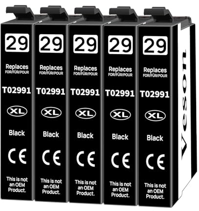 29XL Druckerpatronen (5 Schwarz) Kompatibel für Epson 29 XL Patronen für Epson XP-352 XP-342 XP-442 XP-452 XP-335 XP-345 XP-245 XP-235 XP-247 XP-255 XP-432 XP-435 XP-445 XP-455 XP-355 XP-257 XP-332