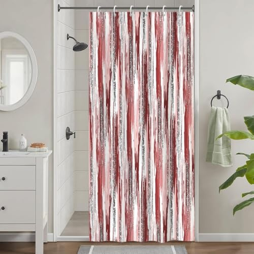 Uiiooazy Rideau Douche Rouge, Rideau de Douche Anti Moisissure 90x180cm Gris Rayé Dégradé Bordeaux Rayures Rideaux de Baignoire Imperméable Tissu Lavable Rideaux Salle de Bain avec 6 Crochets