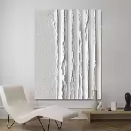 Modernes Wandgemälde, Kunst, stark strukturiert, dick, 3D, abstrakt, weißes Gemälde, Leinwandbild, Kunst, gemaltes Wandbild, Dekor, 50 x 100 cm, rahmenlos