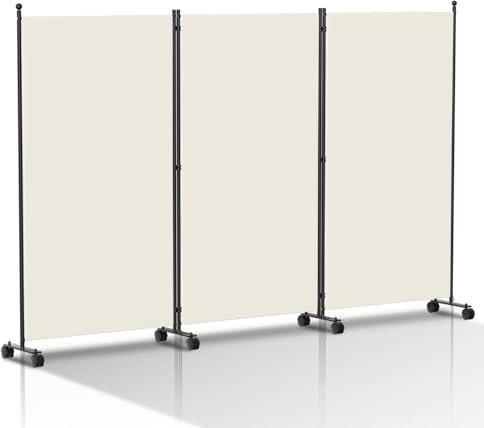 Eikuavons Paravent auf Rollen 263x181cm - Raumteiler 3 Teilig Beige für Großraum, Zimmerteilung Indoor | Spanische Wand Klappbar Sichtschutz (Beige)
