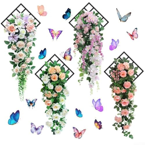 Juego de 4 pegatinas 3D de flores y mariposas, adhesivos de pared extraíbles para decorar paredes, puertas y ventanas