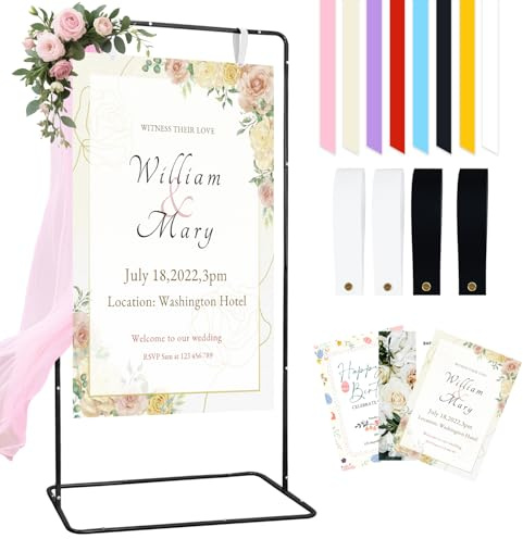 FOTSHARER Black Easel Stand for Wedding Sign Holder Welcome Poster Stands 170x80x40cm Welcome to Our Wedding Sign Holder Heavy Duty Hanging Signs Stand Floor Standing Easels with Design Bundle