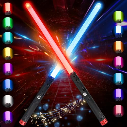 Glovios Spada Laser RGB 15 colori, 2 in 1 Ricaricabile USB Spade Laser con Modalità Suoni Duello FX Spada Laser Giocattolo per Bambini, Combattente Galassia