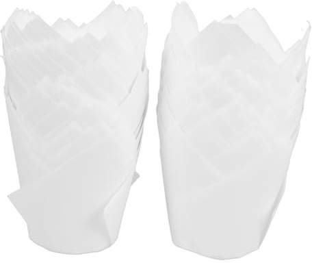 CIYODO 100 Piezas Taza de papel a prueba de aceite tazas de cupcakes Hornada para hornear de bombones envoltorio de la magdalena revestimiento de cupcake blanco
