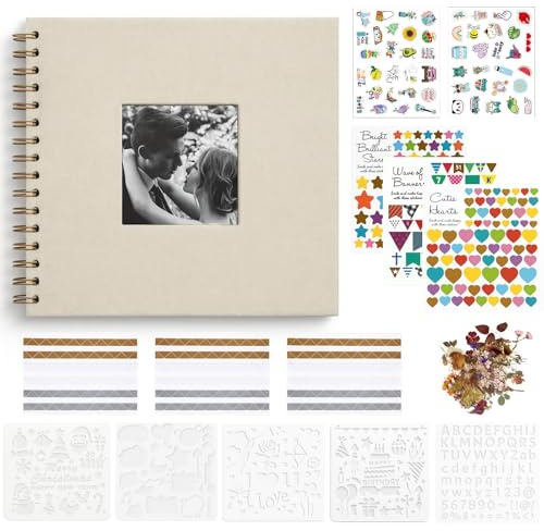 KELAV Fotoalbum 29x21.5cm, 20 Seiten Fotobuch zum Selbstgestalten, DIY Spiralalbum Scrapbook Album mit Fenster, Bilderbuch Selbst Gestalten für Baby Hochzeit, Gästebuch Geburtstag Hochzeit