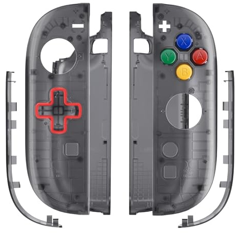 eXtremeRate Replacement Shell (D-Pad Version) with Buttons for Joycon 2, Housing Faceplate Case + Decorative Strips + ABXY Dpad for Nintendo Switch 2 Controller - Essence Version - Clear Slate Black