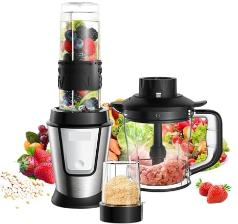 Procesador De Alimentos Multifuncional 3 En 1, 3 Piezas, 700 W, Portátil, Licuadora, Batidora Personal, Picadora De Alimentos Y Molinillo Seco. FáCil De Usar