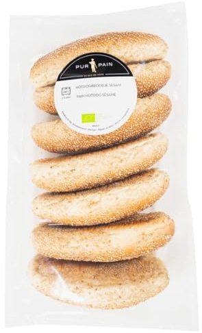 Purpain Pain Hot Dog Nature BIO et au Sésame BIO 7 x 80g/Sac - Livraison Gratuite France (1 sac, Aux sésame)