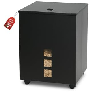 MOHOME Porta Pellet da Interno Made in Italy Contenitore Baule Portapellet in Acciaio Nero 50 x 39 x 39 cm Capacità 40 Kg Ruote Girevoli Scatola Cesto per Stufa a Pellet Camino Già Montato