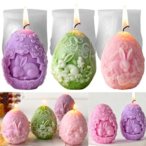 Silikonform Ostereier, Silikonformen Gießformen Ostern Ei Kerzen Formen Silikon, 3D Ostereier Kerzenformen Zum Gießen, Silikonform Giessformen Silikon für Frühlingsdeko Osterdeko DIY Handwerk (A+B+C)