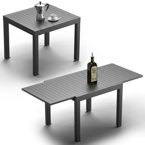 JUMMICO Tavolo da Pranzo Estendibile 80 X 80 X 75 Cm, Tavolo da Balcone Allungabile in Alluminio, Resistente alle Intemperie, Allungabile Fino a 160, Gambe Regolabili
