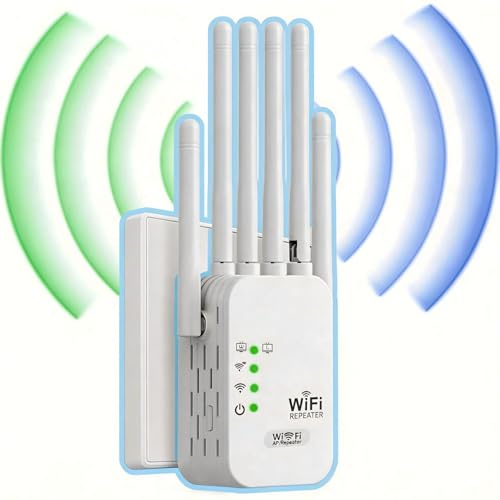 Répéteur WiFi Puissant, 1200M Amplificateur WiFi,Repeteur WiFi avec 6 Antennes Couvrant Une superficie de 10,000 m²,2 Ports LAN,répéteur WiFi pour la Maison et Le Bureau (Blanc)