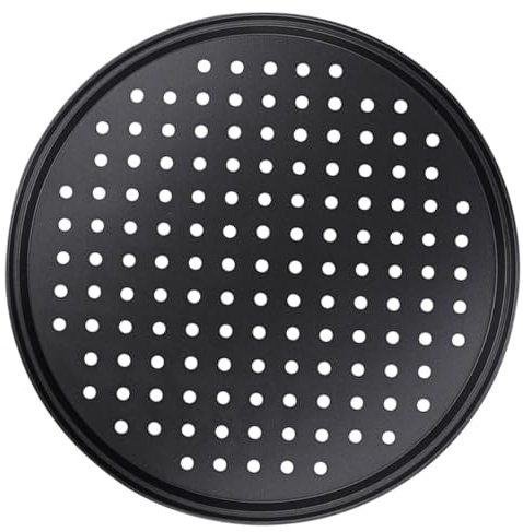 POPETPOP Bandeja para Pizza Perforada de Acero al Carbono 26 Cm Antiadherente Calentamiento Uniforme para Horno, Molde Redondo para Hornear Pizzas y Pan en Cocina Doméstica