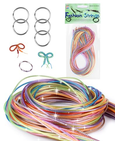 LAOYE 40 cintas Scoubidou con purpurina Scooby Dou con efecto metálico | Juego de 10 cuerdas trenzadas de colores para llaveros y cintas de escúbida