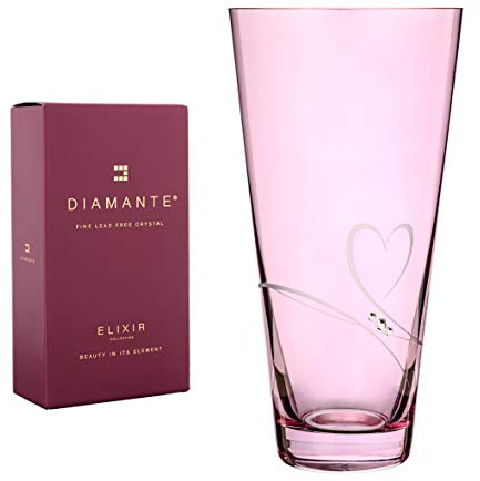 Swarovski Romance Heart Hand Decorated Crystal Glass vase - Pink Lustre Vase 25cm - Perfect for Valenitne's Day Gift