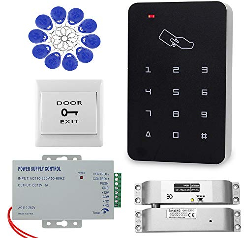 Dongyang RFID-Tastatur-Set für Zugangskontrollsystem, Türschloss mit elektrischem NC-Bolzen + Netzteil + 10 Schlüsselanhänger Komplett-Set