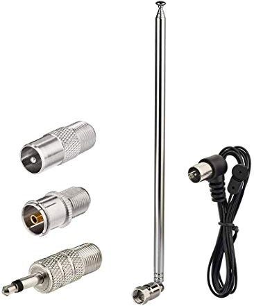 Superbat teleskopisk FM-antenn för stereomottagare inomhus, FM-radioantenn 75 Ohm UNBAL för Yamaha Onkyo Denon bordsskiva hemmabiomottagare radiomottagare antennmottagare