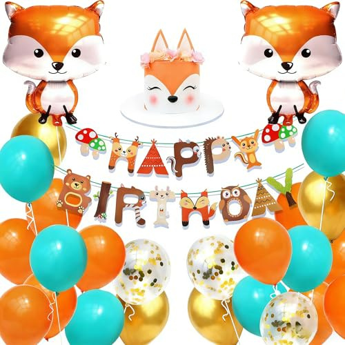 Regendeko Happy Birthday Fuchs Tiere Kindergeburtstag Deko | Waldtiere Geburstags Party Deko Junge 1.Geburstagsdeko Baby Shower Deko