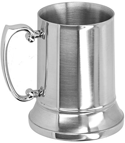 Agatige Boccale da birra in acciaio inox da 450 ml, boccale in metallo argentato a doppia parete, boccale da birra medievale, boccale da campeggio con manici per accessori da bar-hotel all'aperto