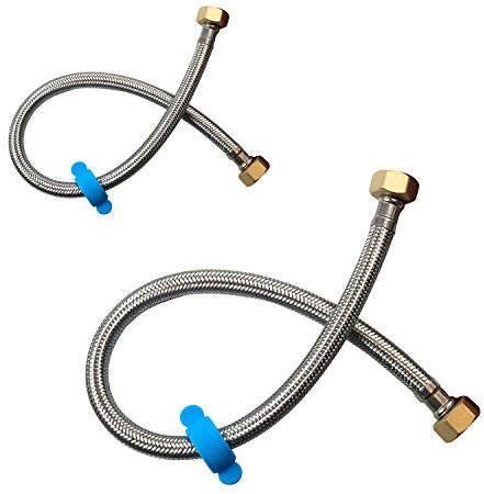 Pack of 2 Flexible Pipe Stainless Steel Braided Hose for Toilet/Taps 1/2 x 1/2 BSP 50cm Long