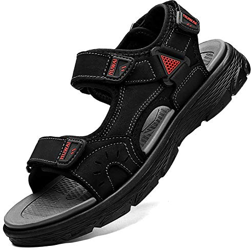 Lvptsh Sandales de Randonnée Sandales de Marche Homme Cuir Été Extérieur Chaussures de Sport Plage Chaussures d'eau eau Plage Closed-Toe Sandals Homme,Noir 1,EU43