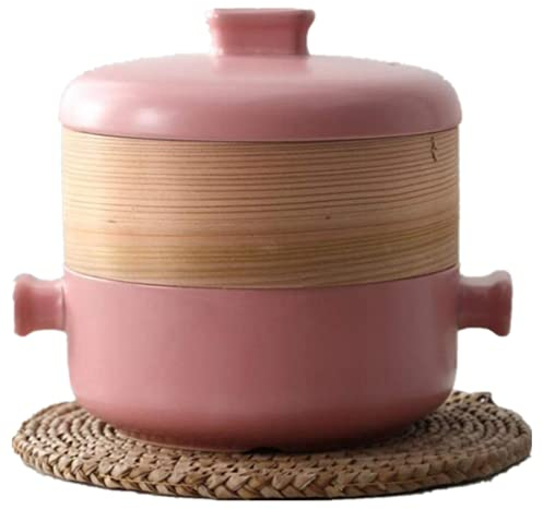 Juego De Vaporera Con Tapa, Ollas De Vapor, Olla De Sopa, Incluye Olla De Barro De Cerámica Y Vaporera De Bambú, Olla De Cocina Multifunción Para Sopa De Masa De Masa De Masa 2.5L.-D||2.5L