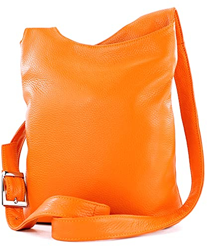 modamoda de T221 Damen Leder Umhängetasche Schultertasche Medium handmade in Italy, Farbe:Orange