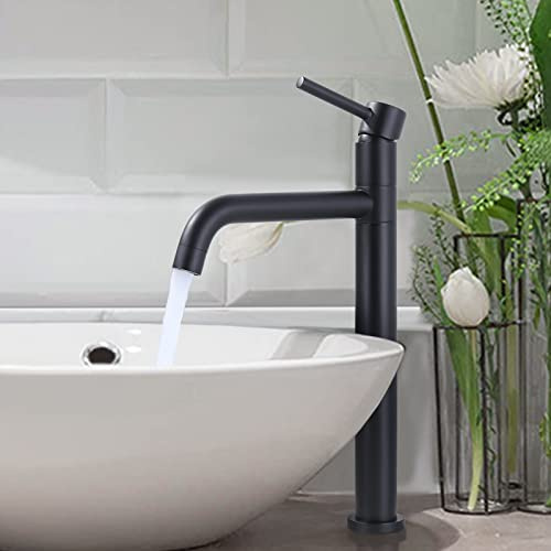 ARCORA Rubinetto Lavabo Alto, Miscelatore Monocomando Alto, Girevole 360°, Cartuccia Ceramica, Ottone Massiccio Acciaio Inox, Regolazione Fluida della Temperatura, per Lavabo da Bagno, Nero