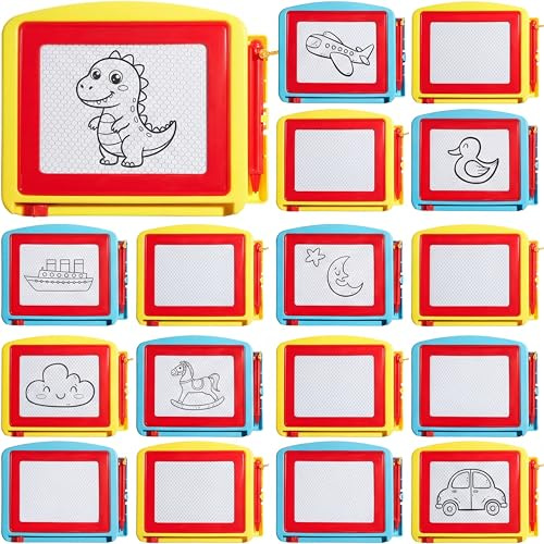 Tinlade 24 Pack Mini Magnetic Drawing Board for Kids, Small Erasable Drawing Pad, Toddler Writing Tablet, Birthday Party Favor, Classroom Prize, Goodie Bag Stuffers for Boy Girl (Classic Color,Cute)